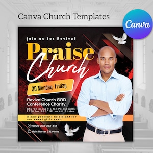 Church Praise Flyer Template | Canva Church Flyer | Church Poster | Revival Flyer | Canva Template | Church Service Flyer | Canva File PDF