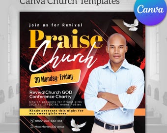 de Flyer de louange de l'église | Flyer de l'église en toile | affiche d'église | Flyer Renaissance | Modèle de toile | Circulaire pour le service religieux | Fichier canevas PDF