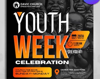 Youth Week Church Flyers, Church Concert, Church Canva Templates, Church Ministry, Church Faith, Church Gatherings, Church Welcome Card, PDF