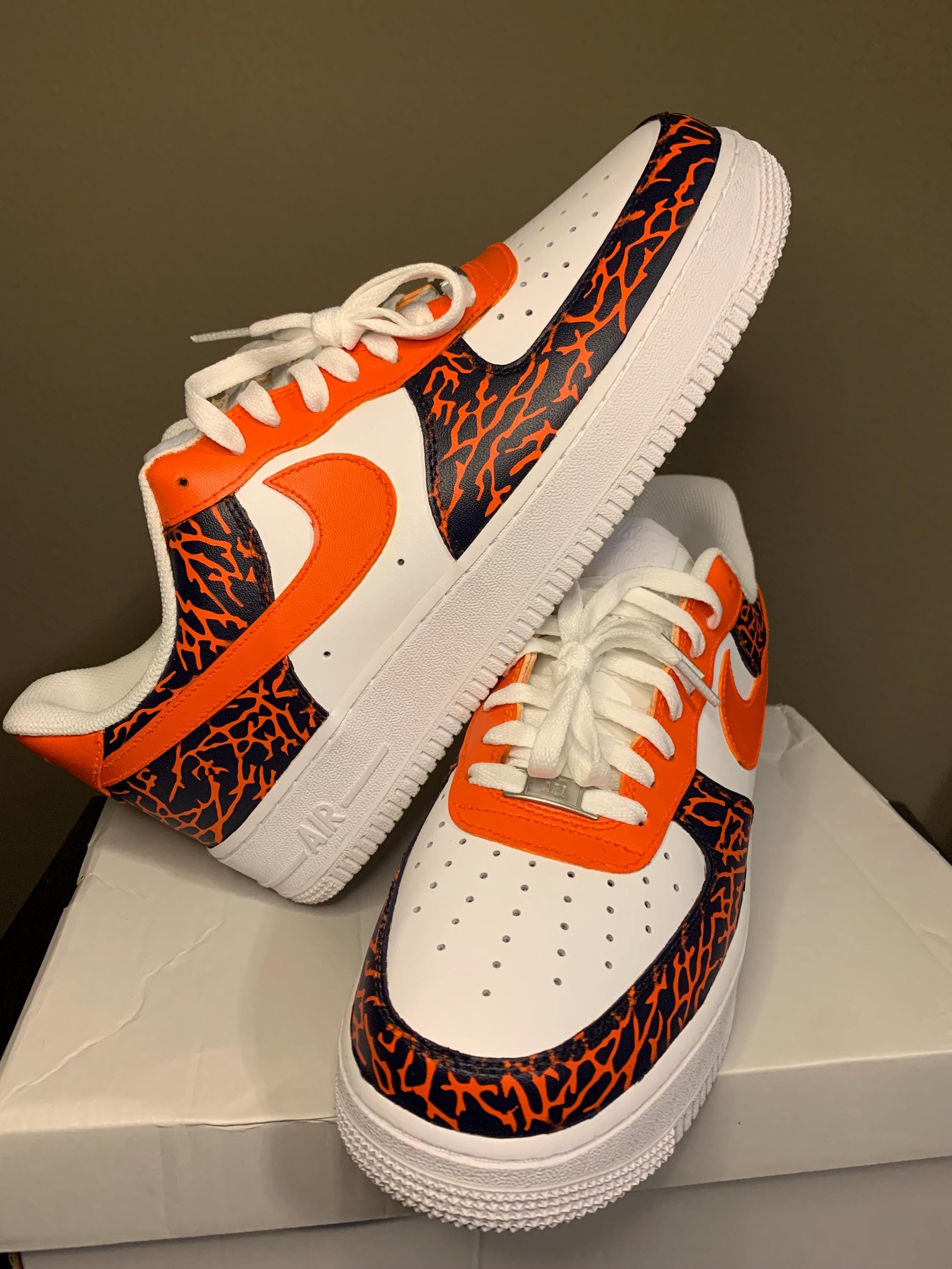 スニーカー NIKE AIR FORCE 1 BY YOU ELEPHANT CUSTOM Custom Nike Air Force 1 Orange Navy Elephant Print Sneaker - Etsy