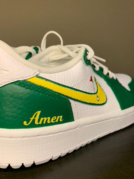 Custom Nike Masters Edition Men\'s Shoes - Green and Yellow Jordan 1 Low Golf Masters Theme Custom Shoes Amen Corner - Etsy main image 4