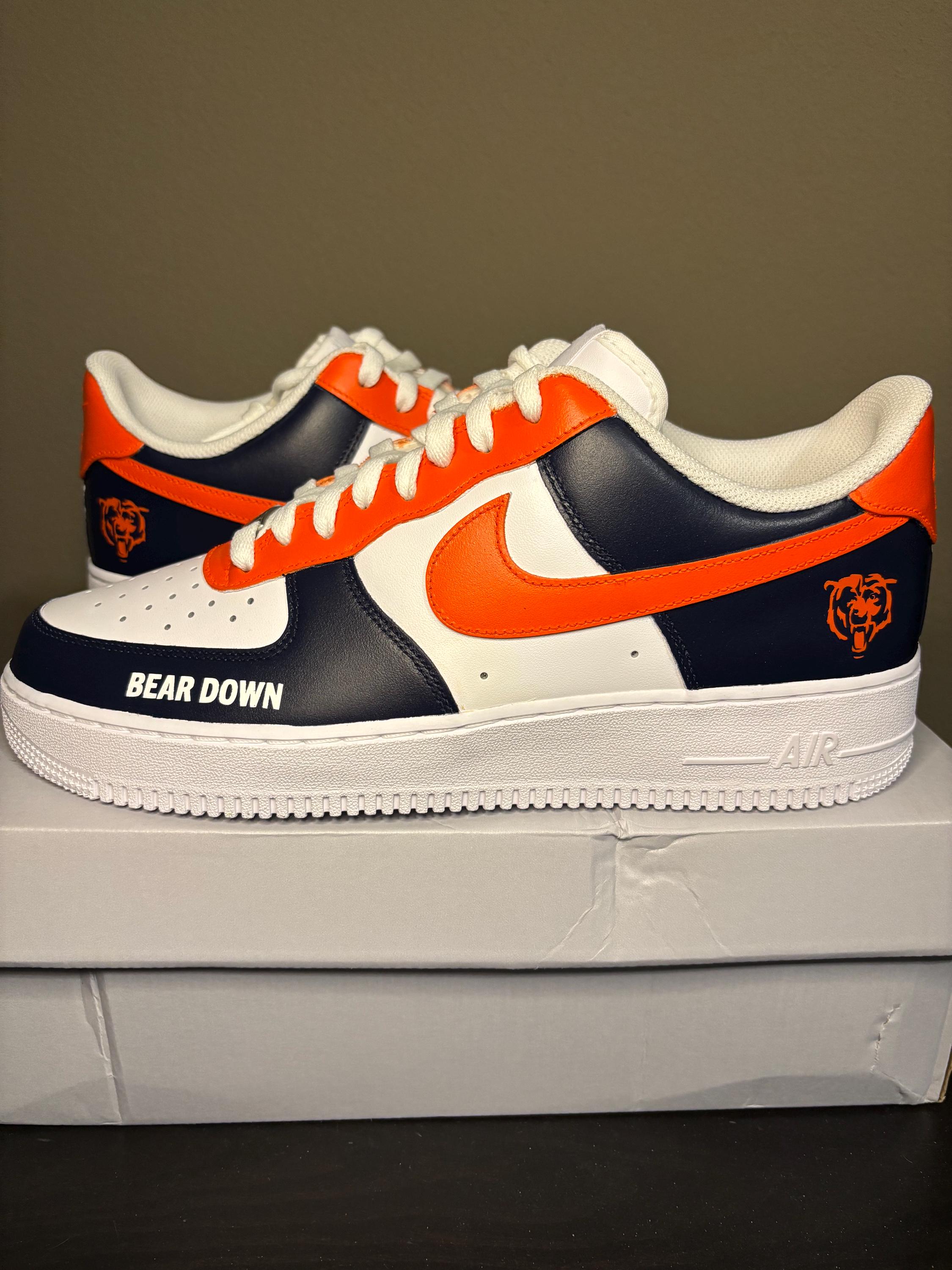 NIKEID BEARS THEME Sz 7.5 Lace-Up Athletic Colorblock Sneakers Blue White Orange Custom Nike Air Force 1 Chicago Bears “bear Down” Shoes  main image 3