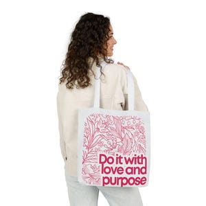 Boho milieuvriendelijke canvas draagtas, doe het met liefde en doel Shopper, cadeau voor haar, strandtas, boodschappentas, cadeau voor moeder, winkelen