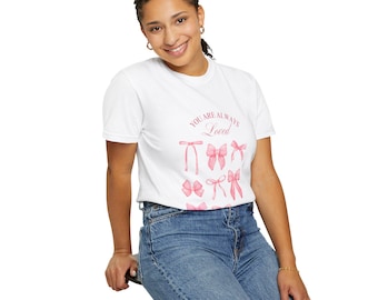 Loved Bow Graphic T-Shirt, Cute Unisex Tee, Gift for Her, Wearable Love, Valentine's Day Shirt, Friendship Gift, Cheerful Apparel