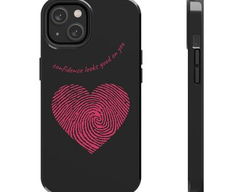 Pink Fingerprint Heart Phone Case Confidence Looks Good on You Aesthetic Birthday Present Motivational Accessories Stylish Phone Protection
