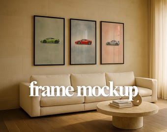 Maqueta de triple marco: plantilla PSD de arte vertical para sala de estar moderna