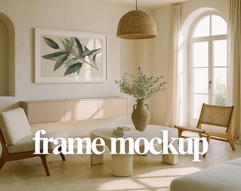 Neutral Living Room Frame Mockup | Horizontal Wall Art (PSD)