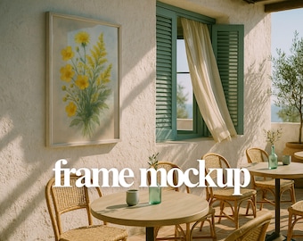Mediterranean Cafe Framed Print Mockup – Vertical PSD Template (Digital Download)