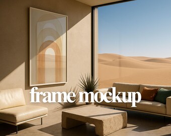 Mockup woestijnmuurkunst: ingelijste print, psd, digitaal display