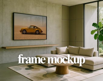 Horizontal Frame Mockup – Concrete Wall Living Room (PSD)