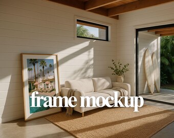 Coastal Living Room Frame Mockup | Natural Light (Digital Download)