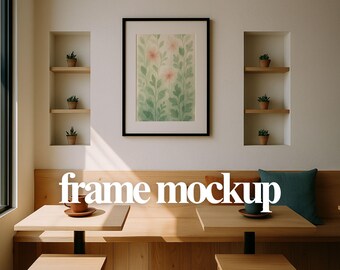 Vertical Frame Mockup – Cafe Scene, Realistic Glass Reflection (PSD)