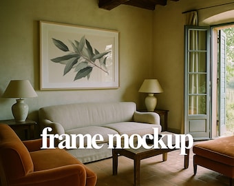 Horizontal Framed Print Mockup – Tuscan Living Room Interior (PSD)