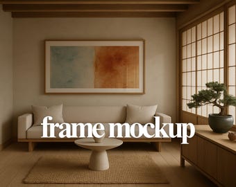 Japanese Zen Panoramic Art Mockup – PSD Framed Print Template (Digital Download)