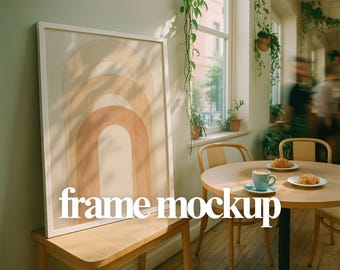 Vertical Frame Mockup – Bright Cafe Interior, PSD Template (Digital Download)
