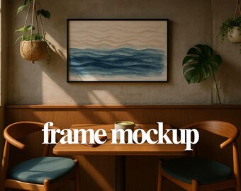 Cafe Wall Art Mockup - Gerahmter Druck, Coffee Shop Setting (PSD)