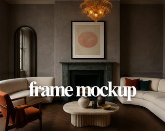 Moody woonkamer muurkunst framemodel – open haard (PSD)