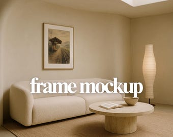 Neutral Living Room Wall Art Mockup – Vertical Frame PSD (Digital Download)