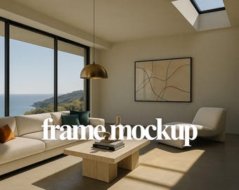 Coastal Living Room Art Mockup - Horizontal Frame PSD