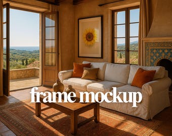 Mockup mediterraan interieurlijst – rustieke muurkunstdisplay (PSD)