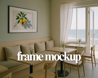 Coastal Cafe Gerahmter Druck Mockup - Horizontales Kunstwerk Display (PSD Vorlage)