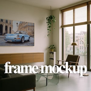 Horizontal Wall Art Frame Mockup PSD in Modern Living Room | Landscape Digital Print Mockup for Artwork & Posters