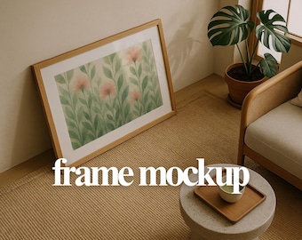 Japandi Oak Frame Mockup - Horizontal Wall Art Display (PSD)