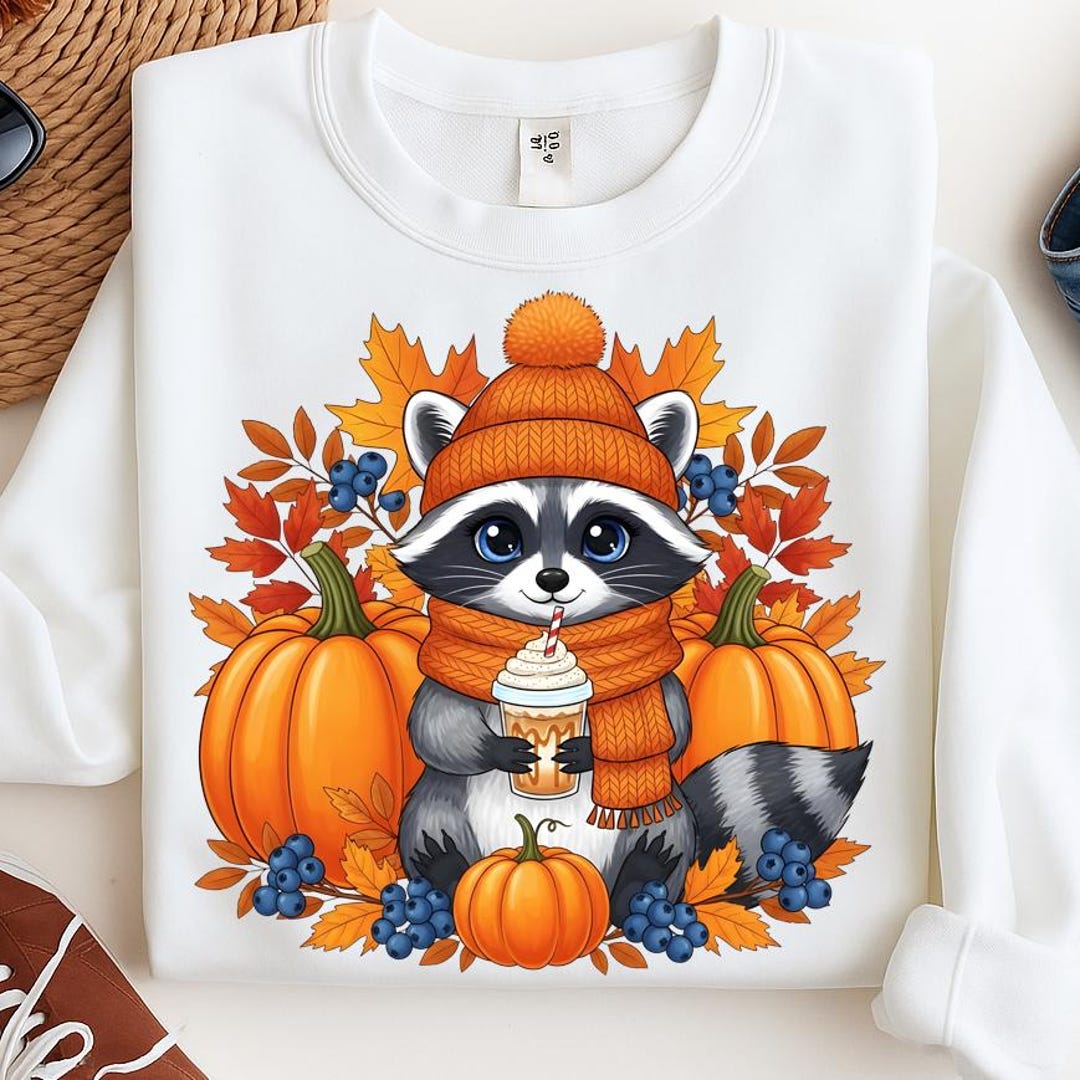Fall Racoon Decor Raccoon Fall Png, Pumpkin Raccoon Png, Retro Fall Racoon Png, Fall ...