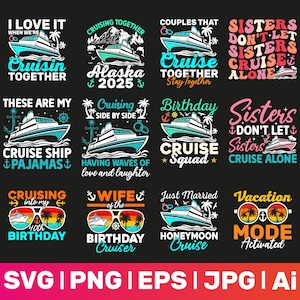 Paquete de cruceros (12 diseños SVG PNG), paquete de tripulación de crucero 2025 (SVG), paquete de cruceros familiares (SVG) por sublimación, paquete de cruceros familiares (SVG)