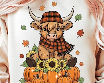Jesienna krowa szkocka PNG, Jesienna krowa szkocka PNG, Projekt koszulki Jesienna krowa, Western Fall PNG, Witaj jesienna krowa dynia PNG, Jesienna krowa PNG