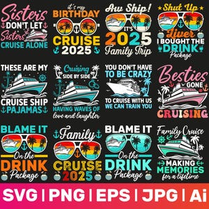 Paquete de cruceros (12 diseños SVG PNG), paquete de tripulación de crucero 2025 (SVG), paquete de cruceros familiares (SVG) por sublimación, paquete de cruceros familiares (SVG)