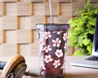 Sakura Floral Acrylic Tumbler: 16oz Insulated Travel Mug