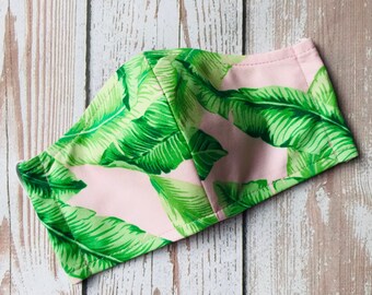 Pink & Green Palm Tropical Face Mask, 100% Cotton Face Mask, Washable Face Mask, Reusable Face Mask, 3 Layers, Made in the USA, NEW!!