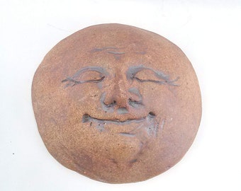 Small Man In The Moon Face - Rustic Style - Wall Hanging Plaque - Hand Etched Sculpture