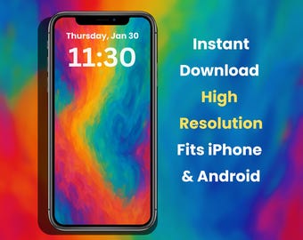Rainbow Swirl Phone Wallpaper: Abstract Lock Screen (Digital Download)