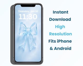 Telefoonbehang ijsblauwe strik, schattige coole iPhone Android-achtergrond (digitale download)