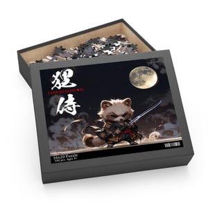 Tanuki Samurai Puzzle, 120/252/500 Pieces, Japanese-style raccoon dog, Kimono, Kanji, katana, Sword, Warrior, Ninja,  Animal Jigsaw Puzzle