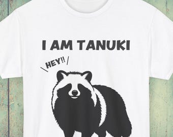 Tanuki Silhouette - I AM TANUKI - T-shirt, Cute Animal tee, Black and White, Simple Design, Unique Shirt, Wildlife Clothing, Raccoon Dog
