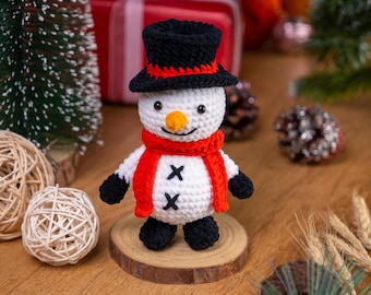 Snowman Crochet Pattern PDF, Amigurumi Christmas Pattern, Classic Snowman with Scarf & Top Hat, Holiday Crochet Plush Tutorial