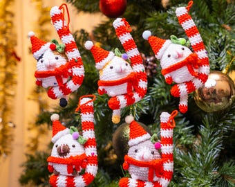 5-i-1 knubbig katt jul virkmönster bunt, virkmönster för julbilhängande, virkmönster för julgodis och kattbilhängande