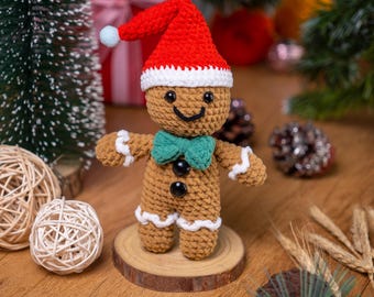 Gingerbread Man Crochet Pattern PDF, Amigurumi Christmas Pattern, Cute Gingerbread Boy with Santa Hat, Holiday Crochet