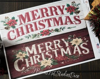 Christmas Decoupage Paper, Vintage A4 Rice Paper Small Craft Project, Wood Sign Ephemera Junk Journal Printed Collage Sheet, Farmhouse 727
