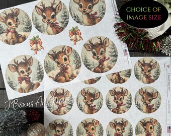 Retro Reindeer Decoupage Paper, Christmas A4 Rice Paper for Small Craft Project, Winter Ephemera Junk Journal Collage Deco Podge, Kids 763