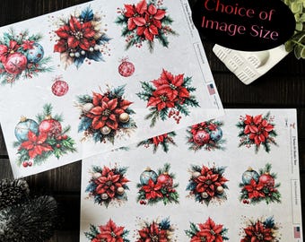Poinsettia Decoupage Paper, Red Christmas Flower A4 Rice Paper for Small Craft Project, Ephemera Junk Journal Collage Deco Podge, Winter 638