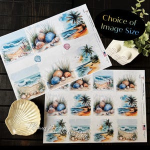 Beach Decoupage Paper, Coastal A4 Rice Paper for Small Craft Project, Sand and Shells Ephemera Junk Journal Collage Deco Podge Sheet, 641