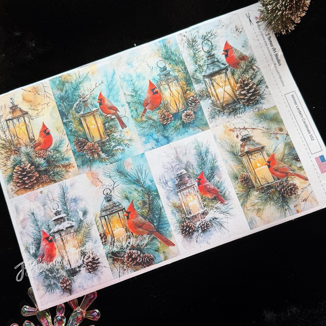 Cardinal Lantern Rice Paper for Crafts, Winter Collage Journal Ephemera ...