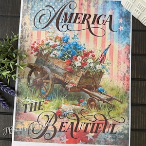 Patriotic Decoupage Paper, Americana A4 Rice Paper for Small Craft Project, Beautiful 4th of July Ephemera Junk Journal Sheet, 693