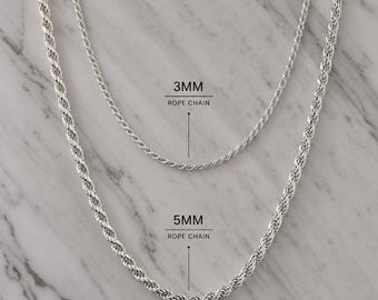 Waterproof Twisted White Gold Rope Chain Necklace Stainless Steel Tarnish Resistant Men's Jewelry Gift For Him