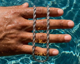 Waterproof Twisted Rope Chain Necklace: Stainless Steel, Tarnish Resistant, White Gold Finish
