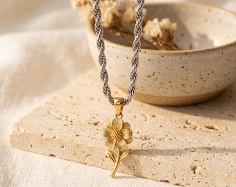 Collana a catena a corda intrecciata impermeabile: gioielli in acciaio inossidabile color oro o bianco, resistenti all'ossidazione.